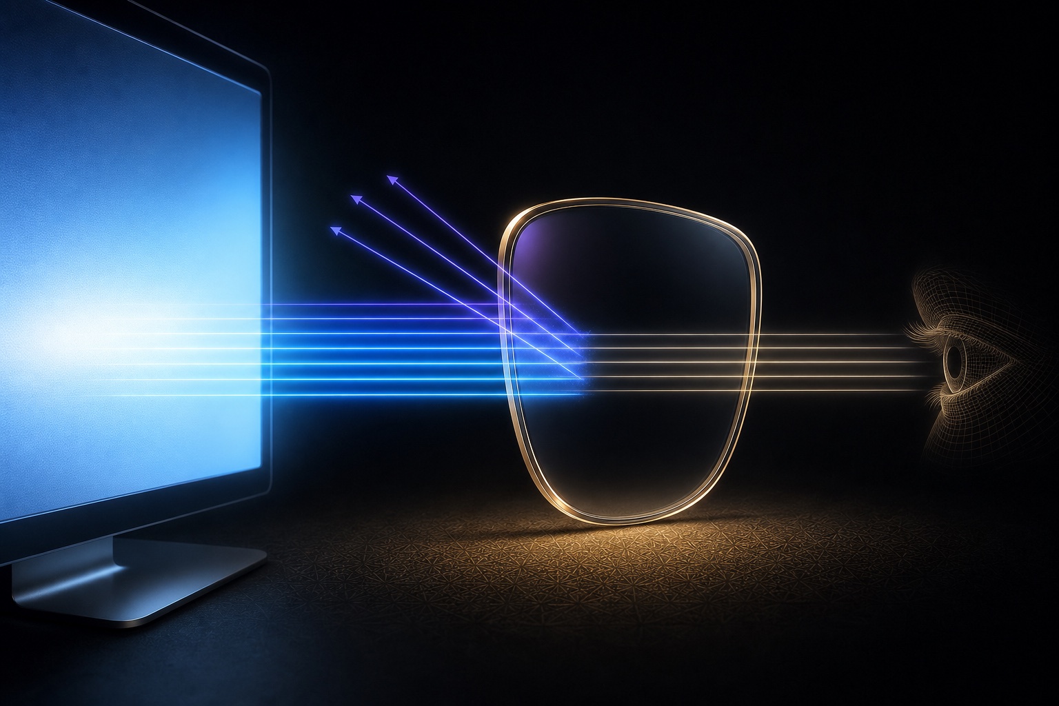 Filtro azul BlueCut reduzindo parte da luz azul-violeta emitida por um computador